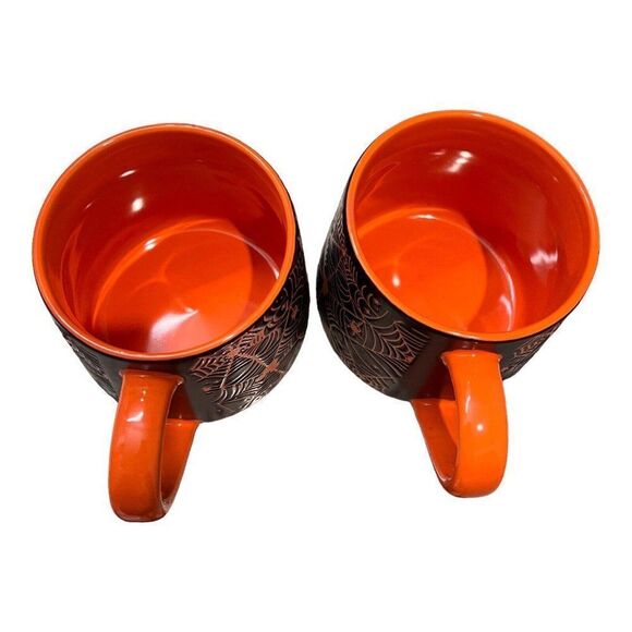 Disney Mugs Mickey Mouse‎ Black Spiders Webs Halloween Orange Set Of 2 Ears NEW - Picture 2 of 8